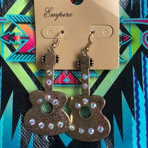 Guitar Dangle Earrings Light Brass Fish Hook